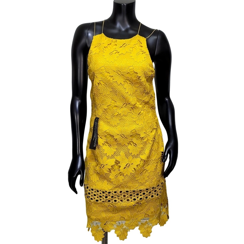Topshop Mustard Yellow Lace Floral Strappy Back‎ Mini Cocktail Party Dress 6